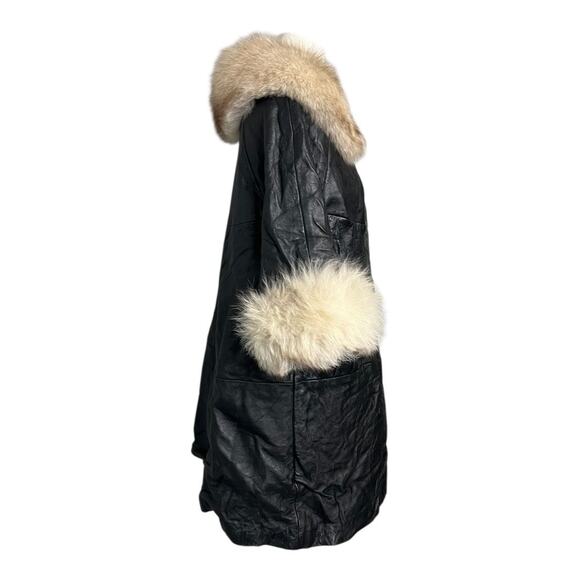 Vintage Fox Fur & Leather Trench Coat Stroller Spy Overcoat Retro Medium MCM - Picture 3 of 7
